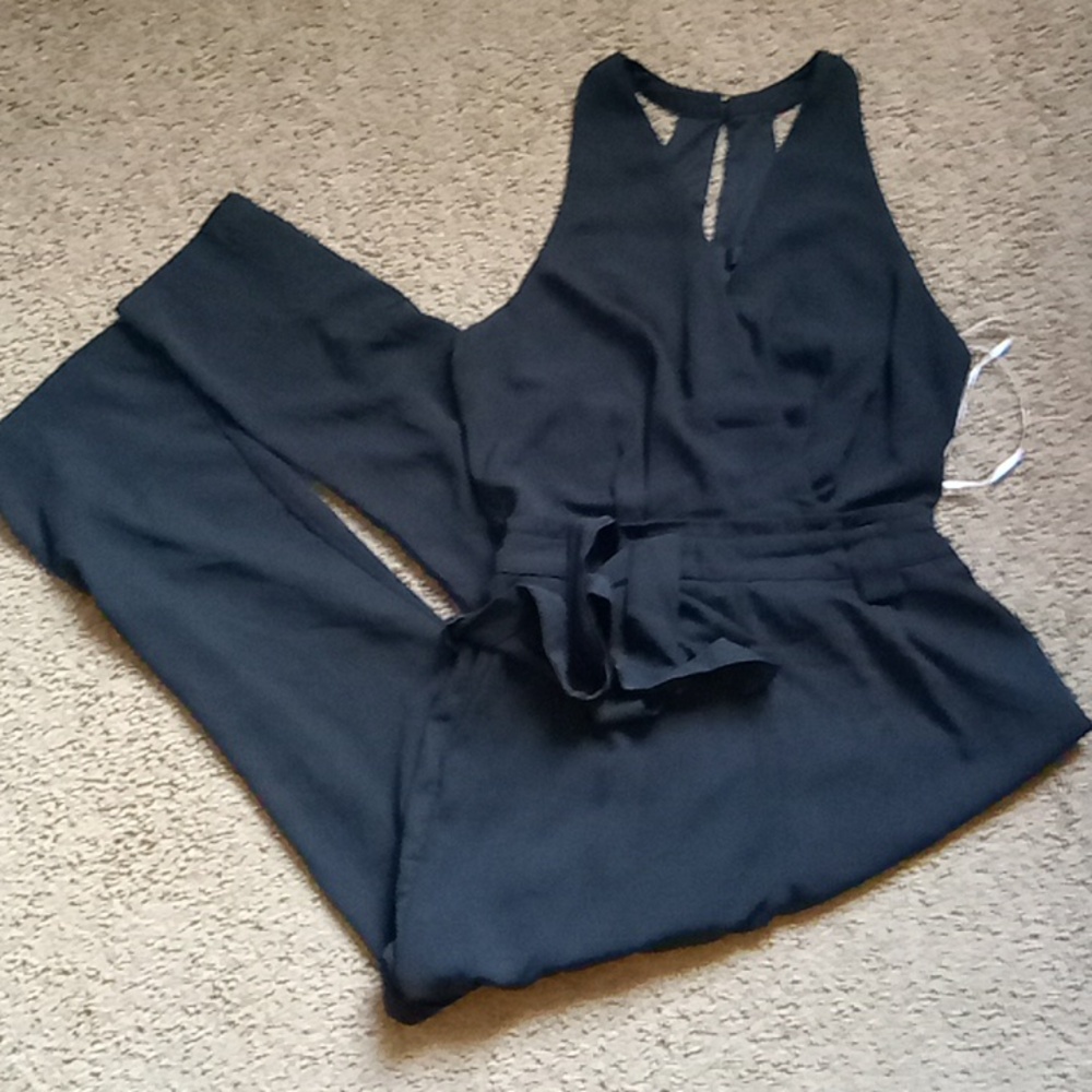 Lulu's Black Halter Jumpsuit with Waist Tie